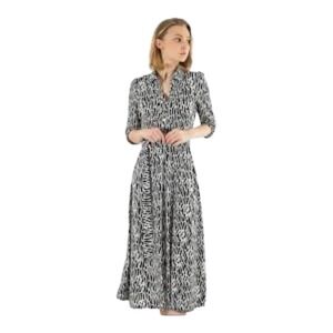 Morgan De Toi  Black White Stretch Print Belt Midi‎ Dress Made In Italy Size S